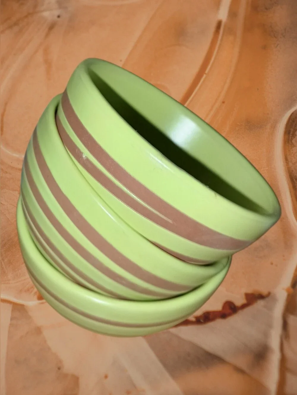 VINTAGE Starbucks Coffee Stoneware Swirl Bowls Green/Terracotta • Collectible